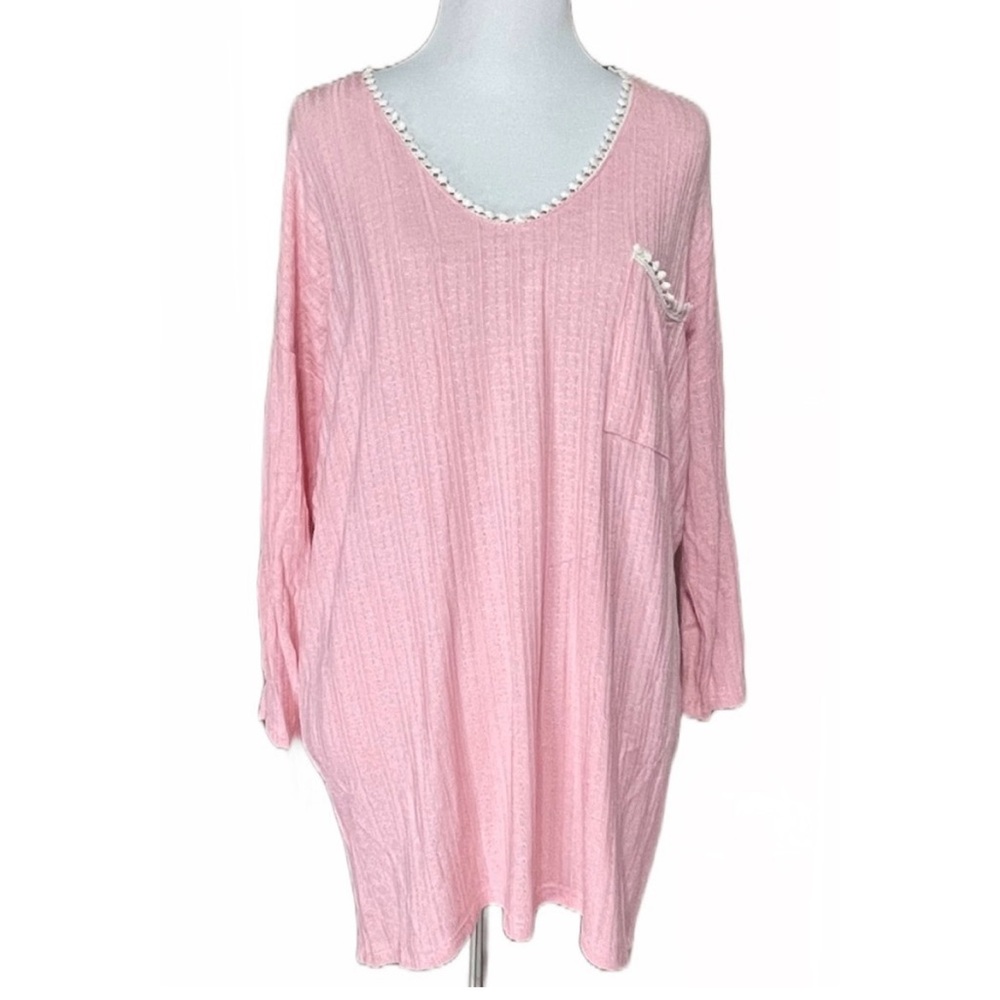NWT Reb in J. Crochet Lace Trim Pink Knit Long Sleeve Top size small